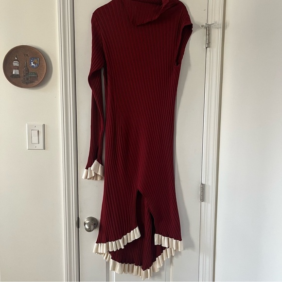 Esteban Cortazar Asymmetric one-shoulder ribbed stretch-knit dress ruffled XL - Picture 4 of 16